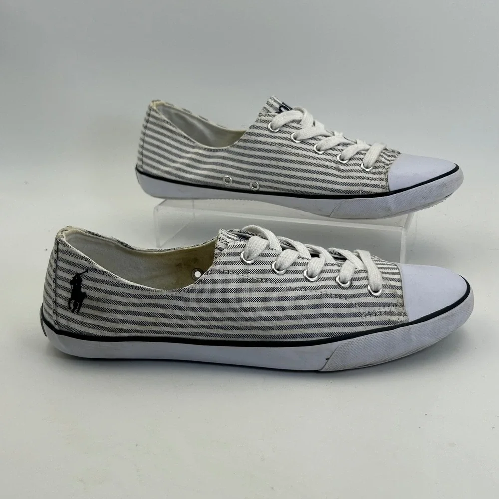 Polo Ralph Lauren Parnell Sneakers Womens 9B‎ Blue White Striped Preppy Coastal